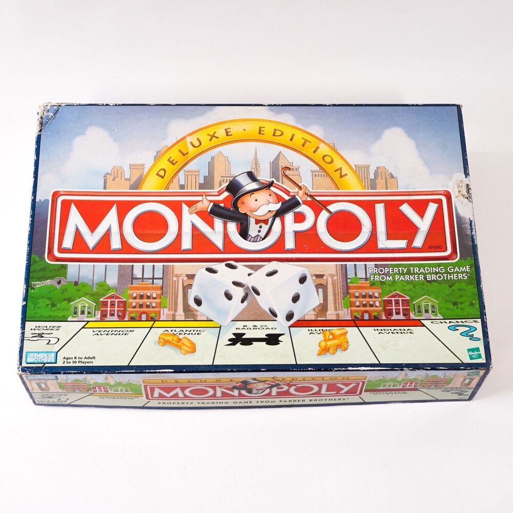 Monopoly Deluxe Edition Parker Brothers Board Game 1998 No Card Wheel Box Damage